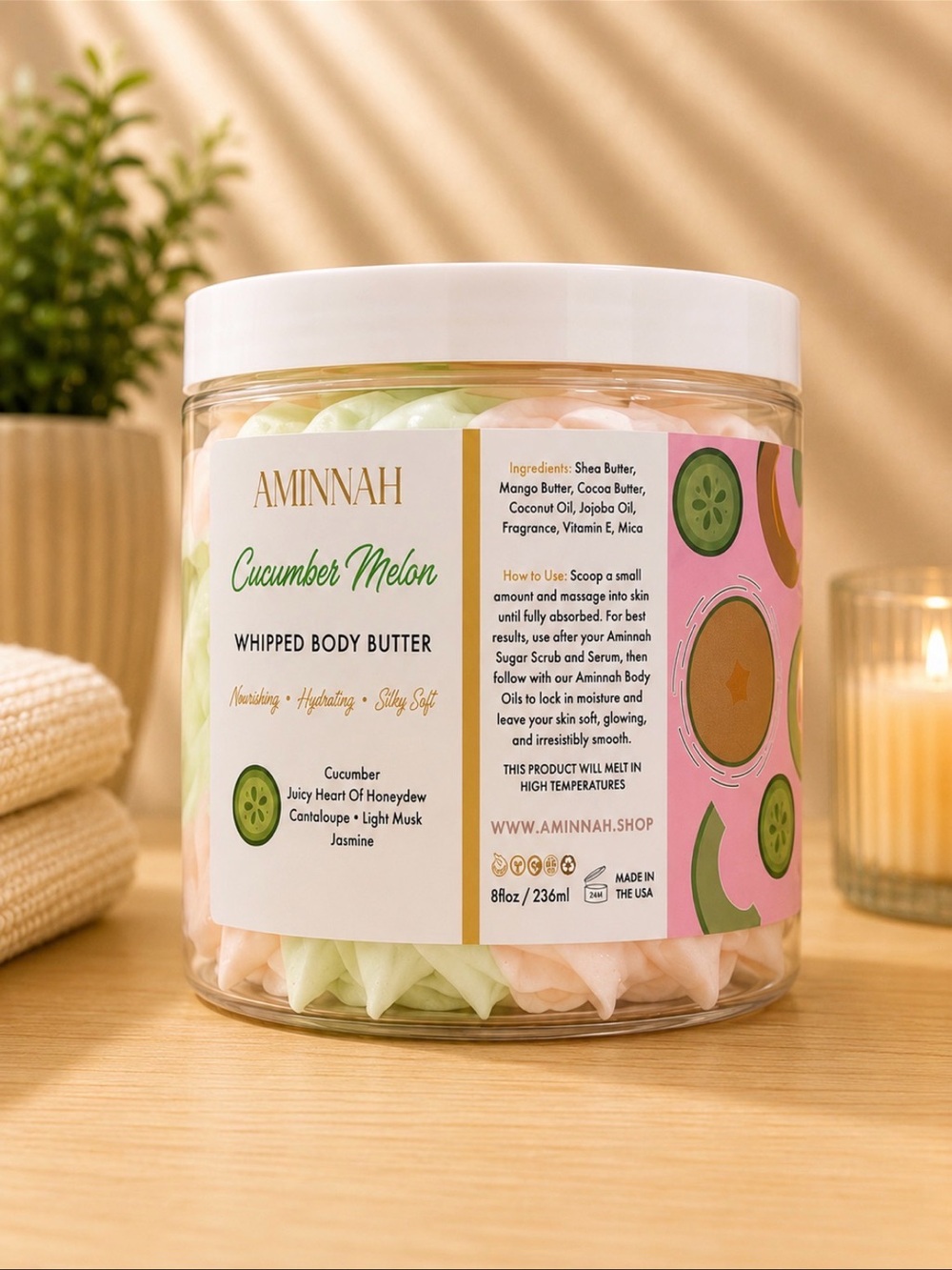 Aminnah (NWT) Cucumber Melon Whipped Body Butter & Sugar Scrub - Picture 2 of 3